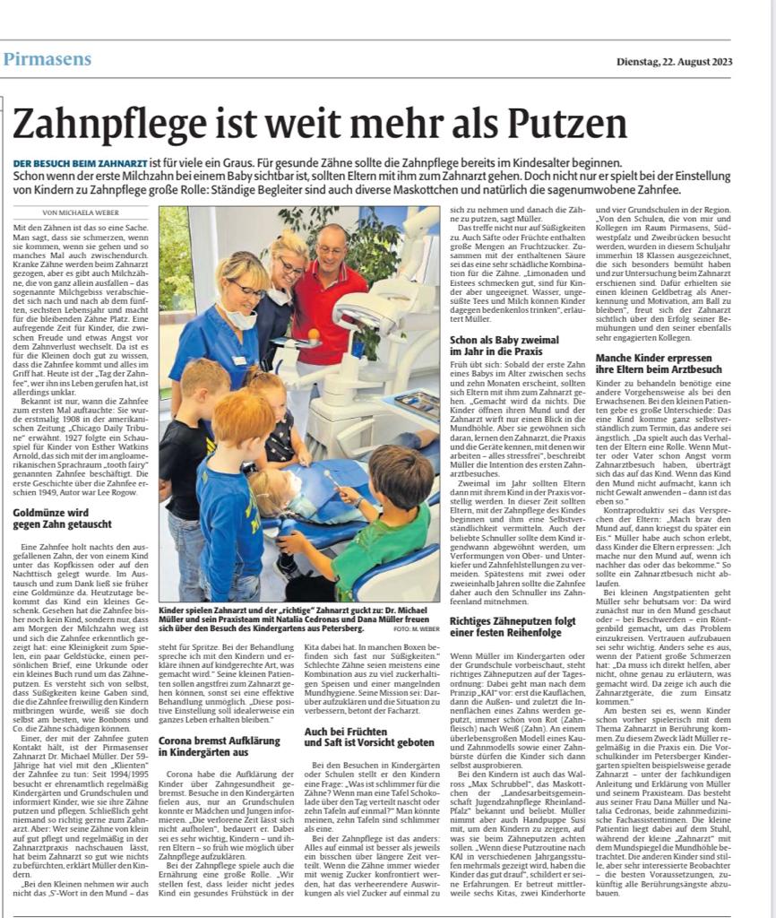 Artikel Interview Dr. Michael Müller mit der Pirmasenser Zeitung